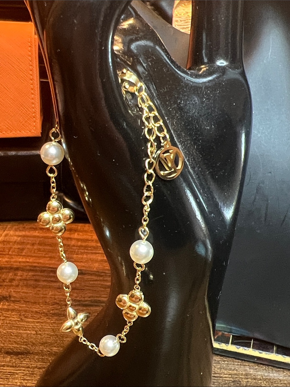 Gold-Tone Pearl Floral Station Bracelet